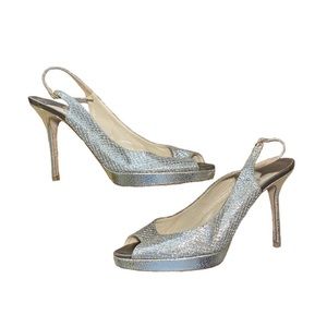 jimmy choo champagne glitter fabric slingback pumps ♡